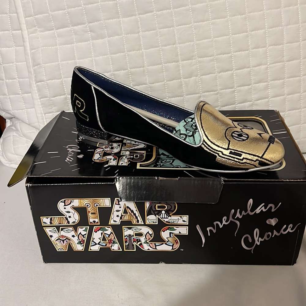 Irregular Choice x Disney Star Wars C3PO Women's Loafer in Gold and Black New - Picture 4 of 8